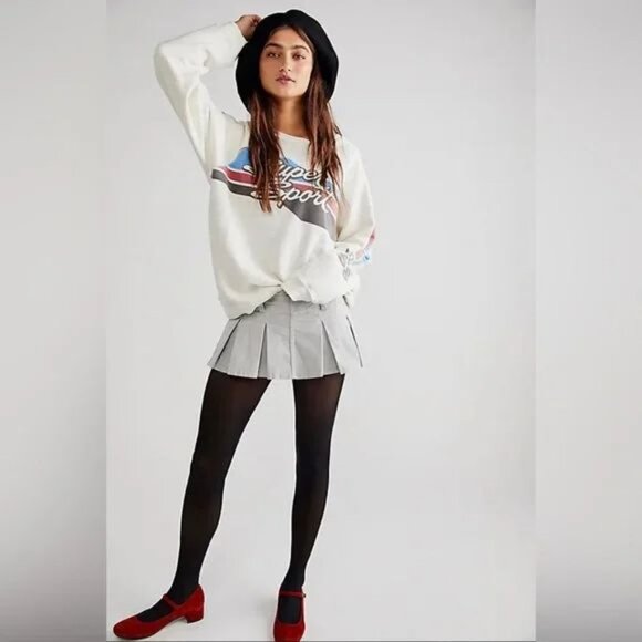 Free People Micro Mini Pleated Corduroy Skort in Gray Size 12 - Picture 16 of 16